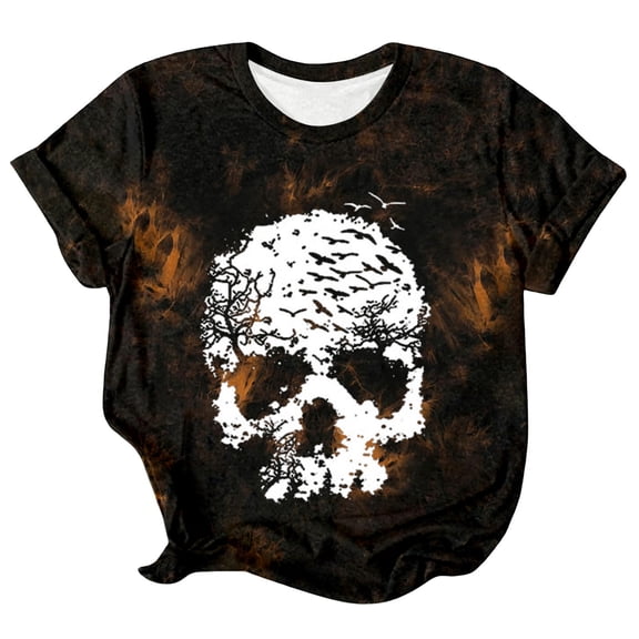 Womens T Shirts Blouses Printed Short Sleeved Round Neck Ladies Clothing,Orange,2XL