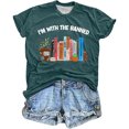 thumbnail image 1 of Womens T Shirts Blouses Round Neck Letter Book Print Sleeveless Stylish Outfits Ladies Casual Blouse,Green,L, 1 of 2