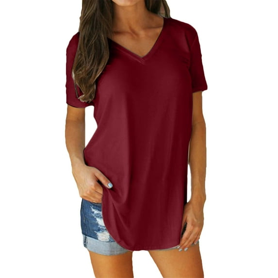 Womens T Shirts Blouses Short Sleeve V Neck Irregular Hem Solid Color Womens Athletic Tops,,XL