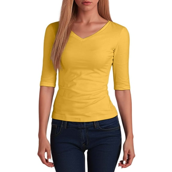 Womens T Shirts Blouses V Neck Short Sleeve Basic Comtable Soft Everyday Spring And Fall Womens Athletic Tops,Yellow,5XL/.......