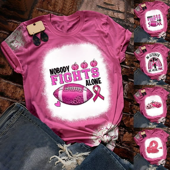 Womens T Shirts Cancer Day Printed Graphic Tees Short Sleeve Tie Dye Tunic Flower Summer Tops Hot Pink Oversized Blouses XL