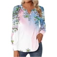 thumbnail image 1 of Womens T Shirts Casual 2024 V Neck Button Down Shirts Pleated Puff Long Sleeve Tunic Shirts Blouses Tshirts, 1 of 5