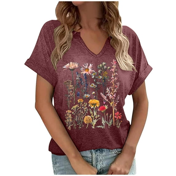 Womens T Shirts Casual Clearance Cute Summer Clothes for Women Over 50 Summer Tops With Short Sleeves for Women Over 50 Summer Button Boho Top Clearance Deals