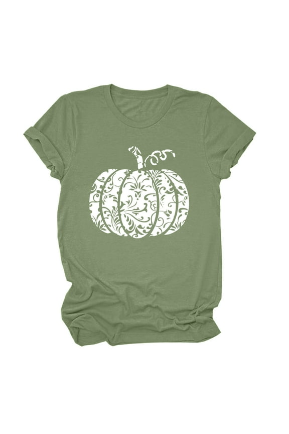 Womens T Shirts Casual Short Sleeve Crew Neck Pumpkin Graphic Tees For Women Tops Loose Fit T-Shirts Green XXL