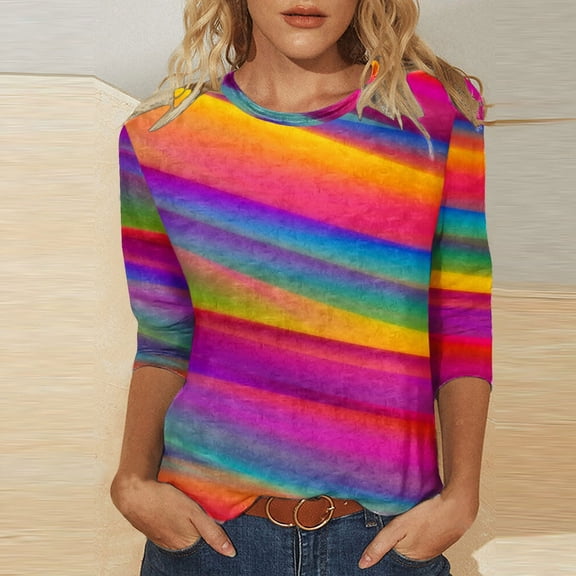 Womens T Shirts Casual Trendy Style Round Neck Colorful Printed T Shirt Top Slim Fall Basic Work Tee Vacation Clothes