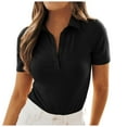 thumbnail image 1 of Womens T-Shirts Casual Work Blouses V Neck Short Sleeve Button Down Tops Ribbed Knit T Shirt 2025 Fashion Apparel for Women, 1 of 7