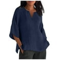 thumbnail image 1 of Womens T Shirts Classic Version Of Cotton 3/4 Sleeve Crewneck Loose Printed Shirt Navy Summer Shirts Tops XXL, 1 of 2