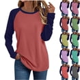 thumbnail image 1 of Womens T-Shirts Color Block Baseball Tee Long Sleeve Raglan Shirt with Round Neck, 1 of 5