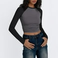 thumbnail image 1 of Womens T Shirts Crew Neck Long Sleeve Color Block Raglan Pullover Slim Fit Lightweight Casual Autumn Tops Gray XL, 1 of 6
