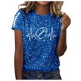 thumbnail image 1 of Womens T Shirts Crew Neck Rugby Print Sequin International Cancer Awareness Month Top Tee Outings Fit Dressy Casual Summer Shirts, 1 of 5