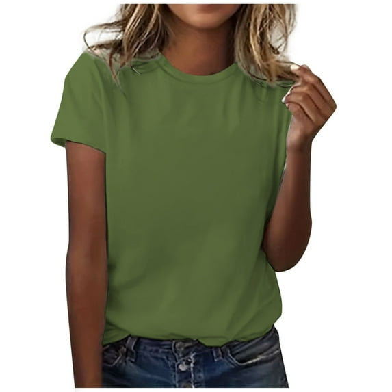 Womens T Shirts Crew Neck Short Sleeve Basic Summer Solid Color Tops 2025 Trendy Beach Casual Classic-Fit Comfy Outfits Clothes