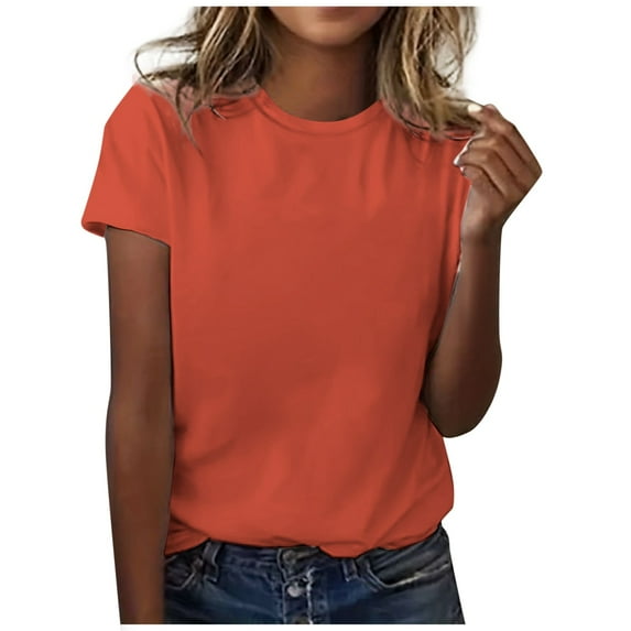 Womens T Shirts Crew Neck Short Sleeve Basic Summer Solid Color Tops 2025 Trendy Beach Casual Classic-Fit Comfy Outfits Clothes