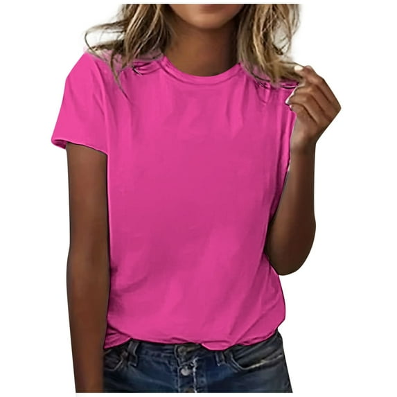 Womens T Shirts Crew Neck Short Sleeve Basic Summer Solid Color Tops 2025 Trendy Beach Casual Classic-Fit Comfy Outfits Clothes