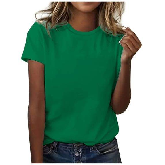 Womens T Shirts Crew Neck Short Sleeve Basic Summer Solid Color Tops 2025 Trendy Beach Casual Classic-Fit Comfy Outfits Clothes