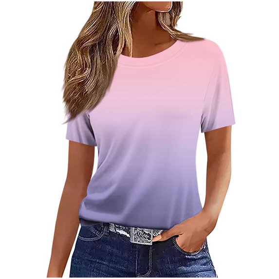 Womens T Shirts Crew Neck Short Sleeve Casual Tops Loose Fit Basic Tees Pink XL