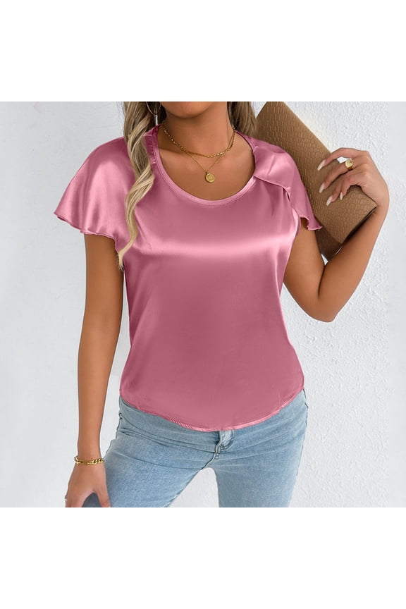 Womens T Shirts Crew NeckShort Sleeve Loose Fit Pink Womens Spring Tops Vacation Outfits