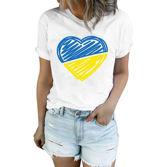 Womens T Shirts Fashion Casual Short Sleeve Ukraine Print Blouse Womens Tops