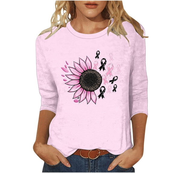 Womens T Shirts Fashion Printed T-Shirt 3/4 Sleeves Blouse Round Neck Casual Top Summer Tops For Women