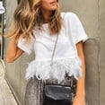 thumbnail image 1 of Womens T Shirts Feather Solid Color Short Sleeve Crew Neck T Shirts Womens Tees White L, 1 of 8