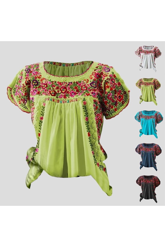 Womens T-Shirts Floral Print Plus Size Loose Casual Short Sleeve Fashion Tops Square Neck Blouse Daily Wear