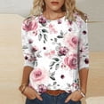 thumbnail image 1 of Womens T Shirts Floral Print Round Neck 3/4 Sleeve Loose Fit Tops 2026 Spring Casual Basic Tees Fashion, 1 of 5
