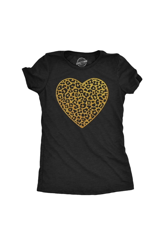 Womens T Shirts Gold Glitter Leopard Print Heart Cute Graphic Tee Womens Graphic Tees