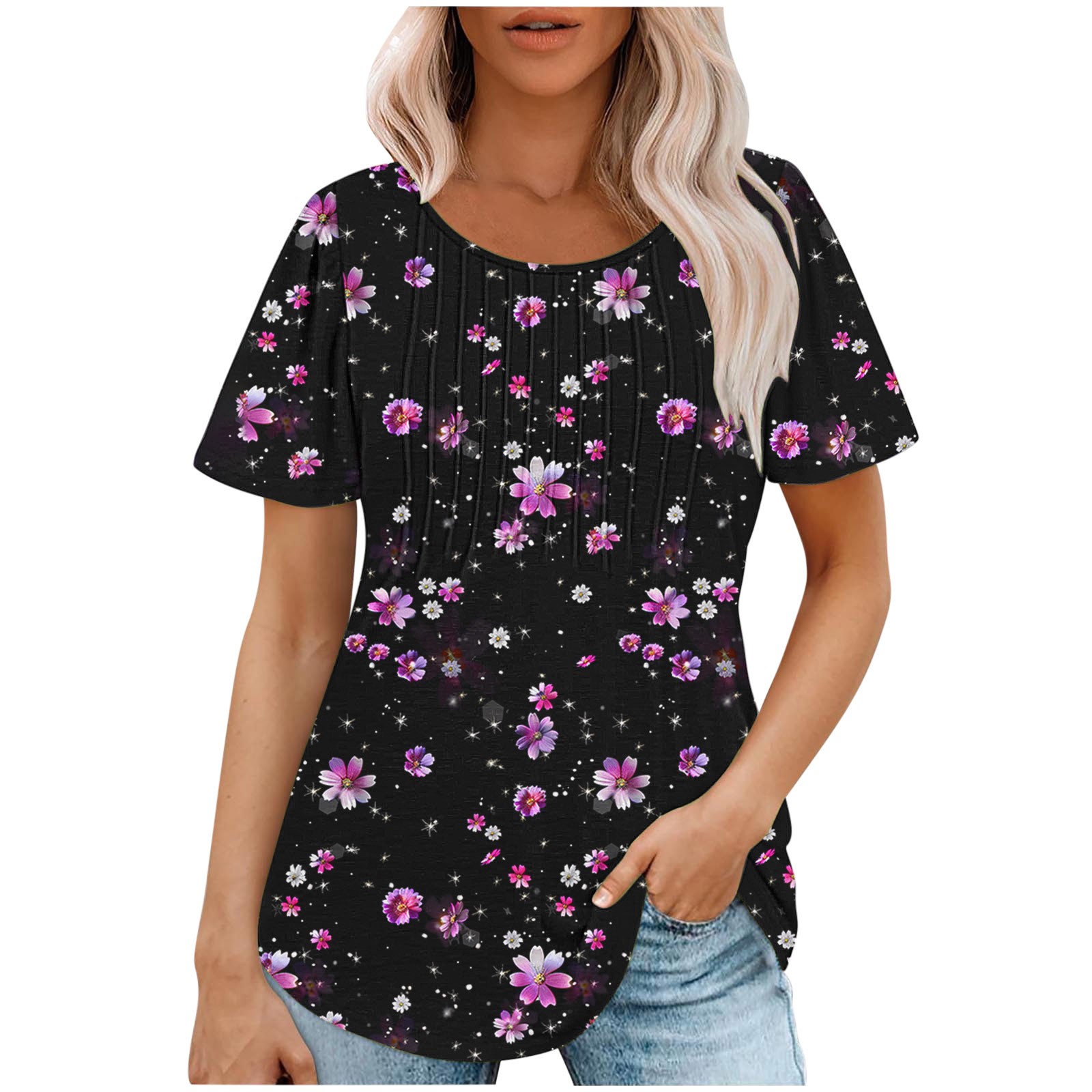 Women's Graphic Print T-Shirt - Funny Cattle Flower Design, Soft Casual Summer Top, Yellow, X-Large - View #4