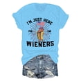 thumbnail image 1 of Womens T Shirts Independence Day Fashionable Hot Dog Letter Print Round Neckline Short Sleeve Blue Workout Tops Sizes S, 1 of 2