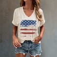 thumbnail image 1 of Womens T Shirts Independence Day Print Short Sleeve V Neck Summer Top Beige L Women Blouse, 1 of 4