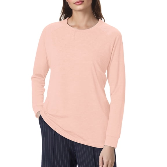 Womens T Shirts Long Sleeve Crew Neck Loose Fit Lightweight Tunic Tops Basic Fall Solid Casual Pullover Tees