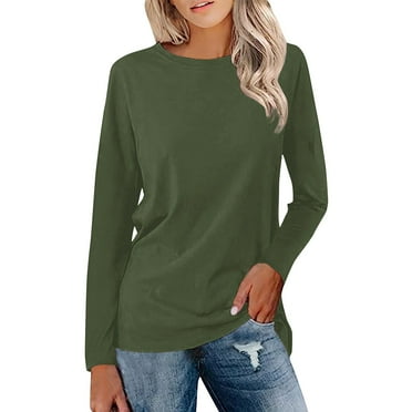 Womens T Shirts Long Sleeve Crew Neck Solid Color Shirts Basic Tee Tops Blouse