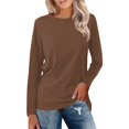 thumbnail image 1 of Womens T Shirts Long Sleeve Crew Neck Solid Color Shirts Basic Tee Tops Blouse, 1 of 5