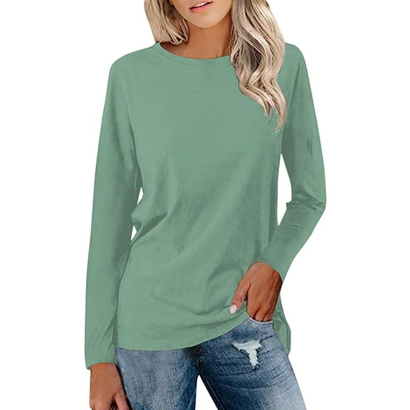 Womens T Shirts Long Sleeve Crew Neck Solid Color Shirts Basic Tee Tops Blouse