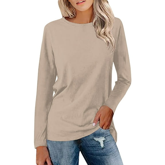 Womens T Shirts Long Sleeve Crew Neck Solid Color Shirts Basic Tee Tops Blouse