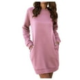 thumbnail image 1 of Womens T Shirts Long Sleeve Ladies Tops Fall Fashion Crewneck Pocket Sweatshirts Long Work Blouses Dressy Casual Pink S, 1 of 7