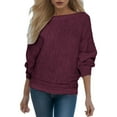 thumbnail image 1 of Womens T Shirts Long Sleeve Ladies Tops Fall Long Batwing Sleeve Boat Neck Baggy Slouchy Pullover Sweaters Cute Tee Shirts 2XL, 1 of 4