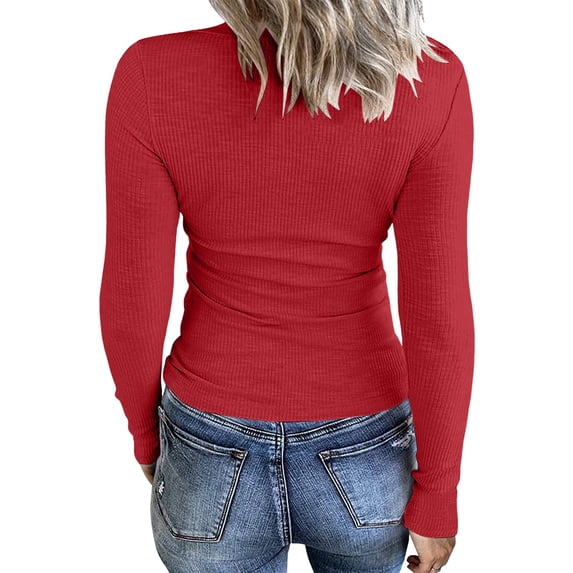 Womens T Shirts Long Sleeve Ladies Tops Fall Ribbed Knit Fitted Slim Basic Blouses Dressy Casual Red S