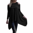 thumbnail image 1 of Womens T Shirts Long Sleeve Ladies Tops Fall Solid Cold Shoulder Knitted Pullovers Irregular Hem Loose Blouses Casual Black M, 1 of 6