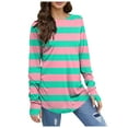 thumbnail image 1 of Womens T Shirts Long Sleeve Round Neck Printed Fashion Thumbhole Tunic Shirt Top Green S, 1 of 5