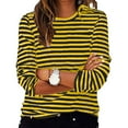 thumbnail image 1 of Womens T Shirts Long Sleeve Striped Color Block Print Top Round Neck Regular Fitted Tees Basic Tees for Women Yellow XXL, 1 of 6