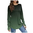 thumbnail image 1 of Womens T Shirts Long Sleeve Top Round Neck Basic Fashion Printed Tshir Thumbhole Tunic Tshirts, 1 of 5