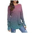 thumbnail image 1 of Womens T Shirts Long Sleeve Top Round Neck Basic Fashion Printed Tshir Thumbhole Tunic Tshirts, 1 of 5