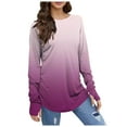 thumbnail image 1 of Womens T Shirts Long Sleeve Top Round Neck Basic Fashion Printed Tshir Thumbhole Tunic Tshirts, 1 of 5