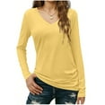 thumbnail image 1 of Womens T Shirts Long Sleeve V Neck Basic Tee Casual Loose Fit Soft Comfy Solid Color Tunic Tops Pullover Shirts (XL, Yellow), 1 of 5