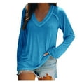 thumbnail image 1 of Womens T Shirts Long Sleeve V Neck Basic Tee Soft Casual Loose Fit Fall Tops Outfits 2024, 1 of 2