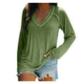 thumbnail image 1 of Womens T Shirts Long Sleeve V Neck Basic Tee Soft Casual Loose Fit Fall Tops Outfits 2024, 1 of 2