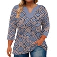 thumbnail image 1 of Womens T Shirts Loose Fit 3/4 Length Sleeve Tees Gradient Large V-neck Three Quarter Sleeve Solid Color Business Casual Outfits Blouses Clothes (Size:L-5XL), 1 of 5