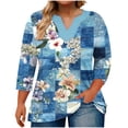 thumbnail image 1 of Womens T Shirts Loose Fit 3/4 Length Sleeve Tees Gradient Large V-neck Three Quarter Sleeve Solid Color Spring Beach Vacation Trendy (Size:L-5XL), 1 of 5