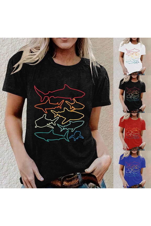 Womens T Shirts Loose Fit Casual T Shirts Short Sleeve Crew Neck Graphic Print Casual For Comfort Tunics Trendy Clothing