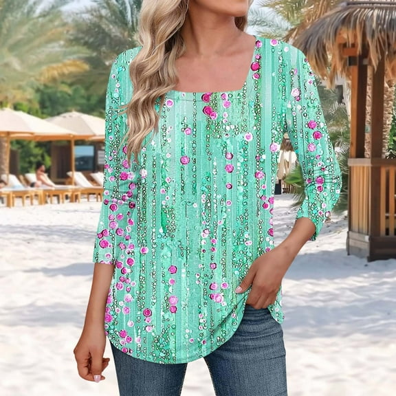 Womens T Shirts Loose Fit orders Plus Size Three Quarter Length Sleeve Tunic Tops Shirt Printed T Shirts for Women Vintage items ordered by me
